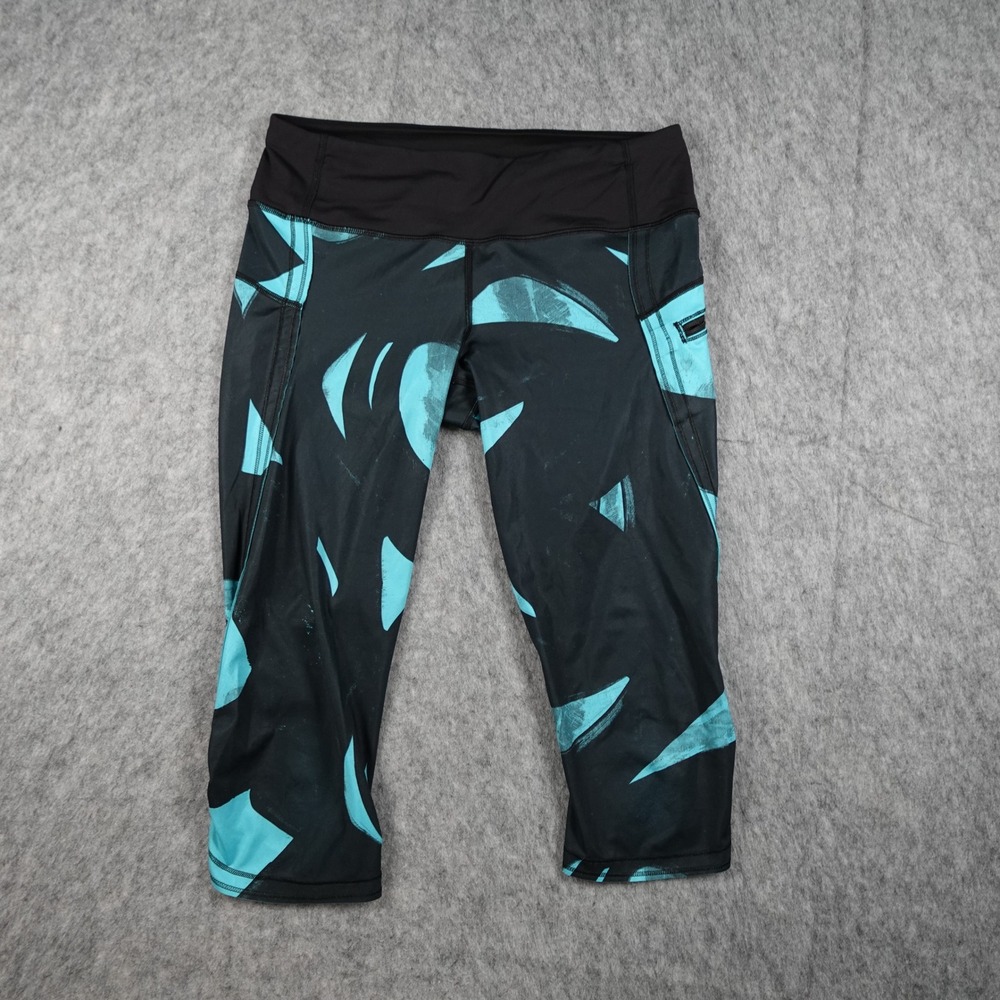 Lululemon Leggings Womens Eight Black‎ Teal Abstract Top Speed Crop Capri 17"